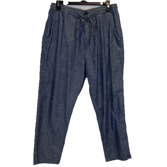 Universal Works Pants - Universal Works Hi Water Indigo Chambray Crop Trouser Pant Elastic Waist Sz 32